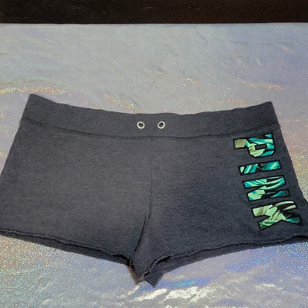 Pink VS Grey Cotton Tropical Print Drawstring Shorty Shorts SZ:L